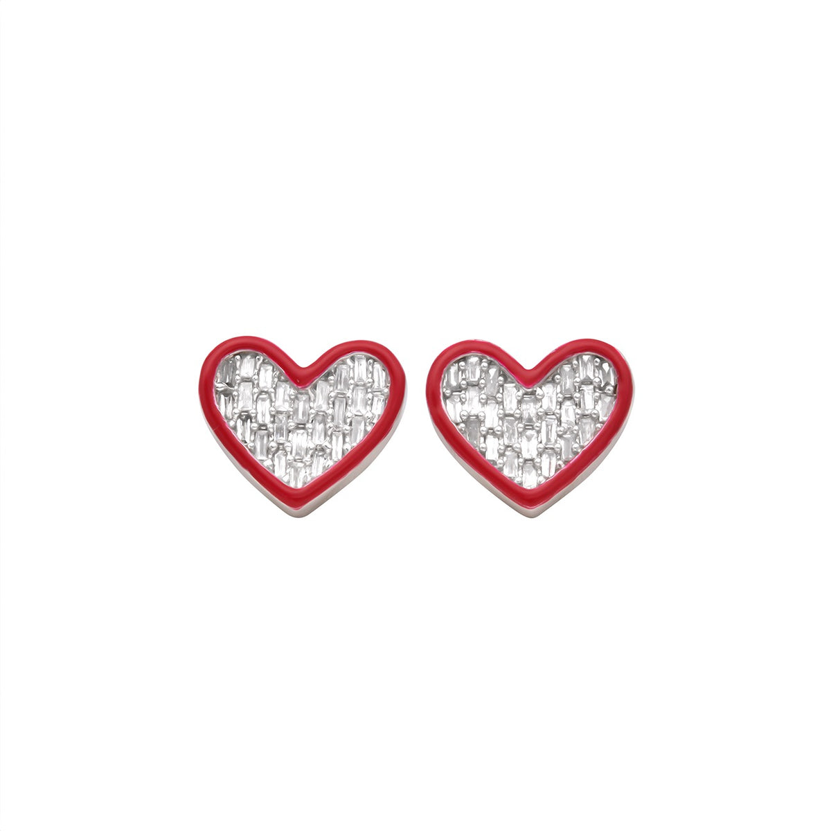 Sweetheart Red Enamel Diamond Stud Earrings
