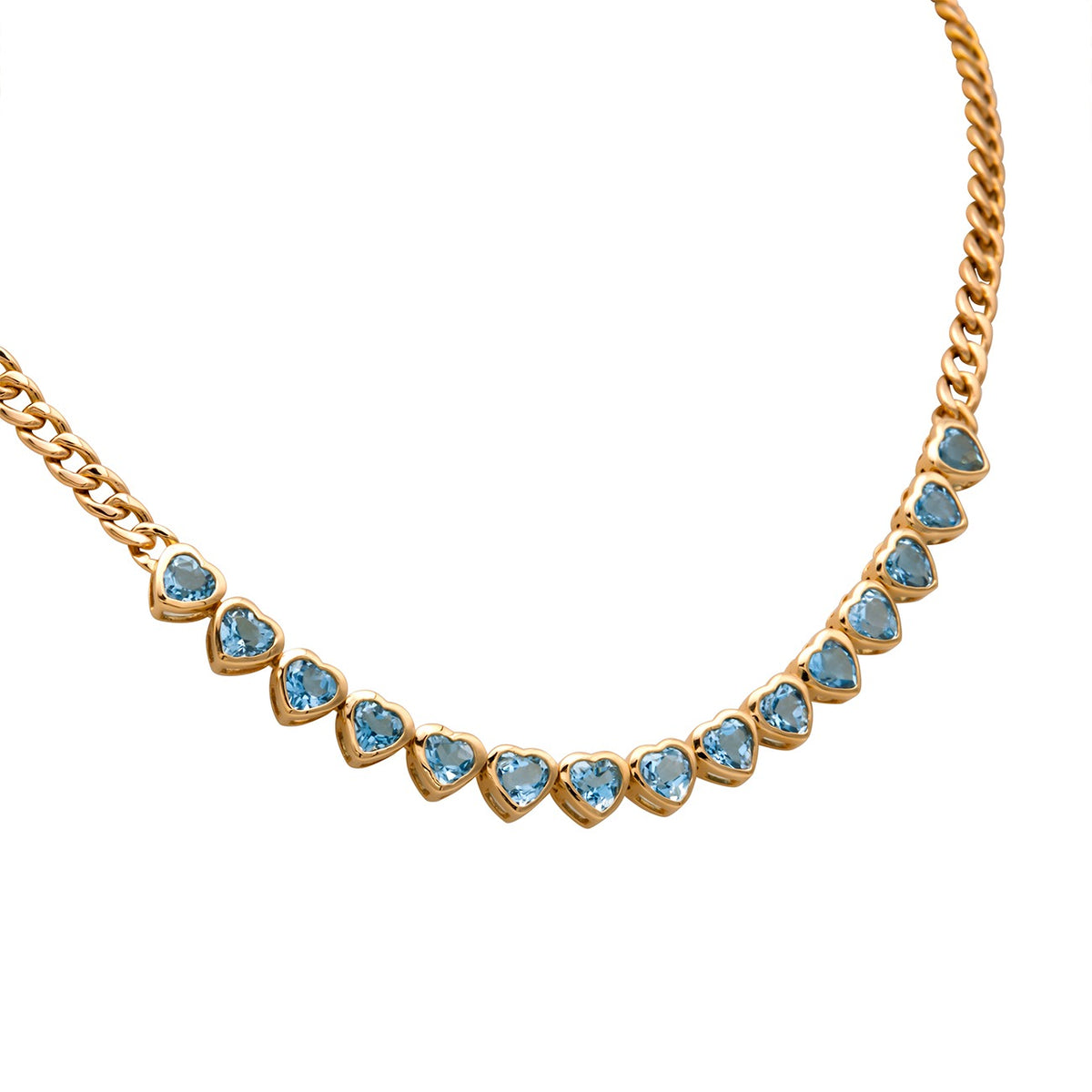 Happy Valentine Blue Topaz Heart Shaped Cuban Link Necklace