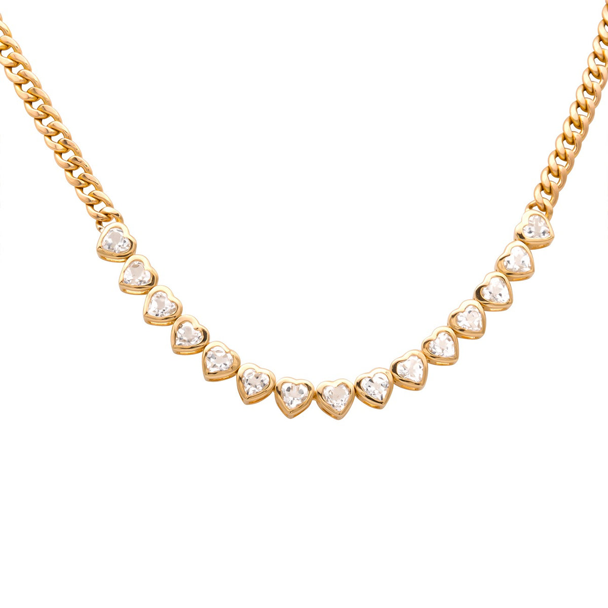 Happy Valentine White Topaz Heart Shaped Cuban Link Necklace