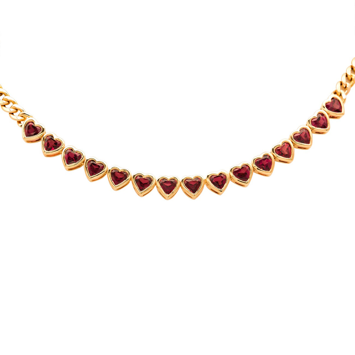 Happy Valentine Rhodolite Heart Shaped Cuban Link Necklace
