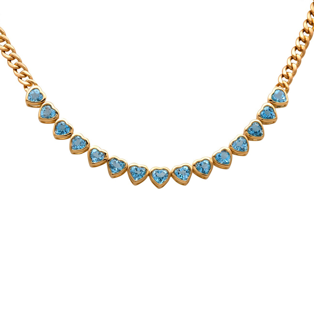 Happy Valentine Blue Topaz Heart Shaped Cuban Link Necklace