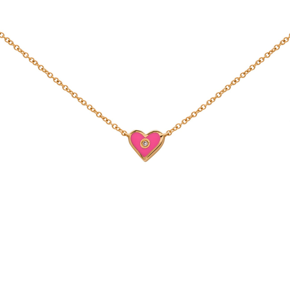 Cute Pink Heart Shaped Enamel 14K Necklace