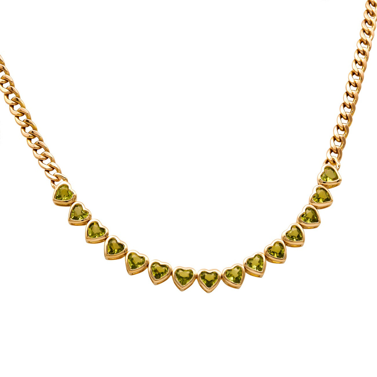 Happy Valentine Peridot Heart Shaped Cuban Link Necklace