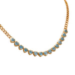 Happy Valentine Blue Topaz Heart Shaped Cuban Link Necklace