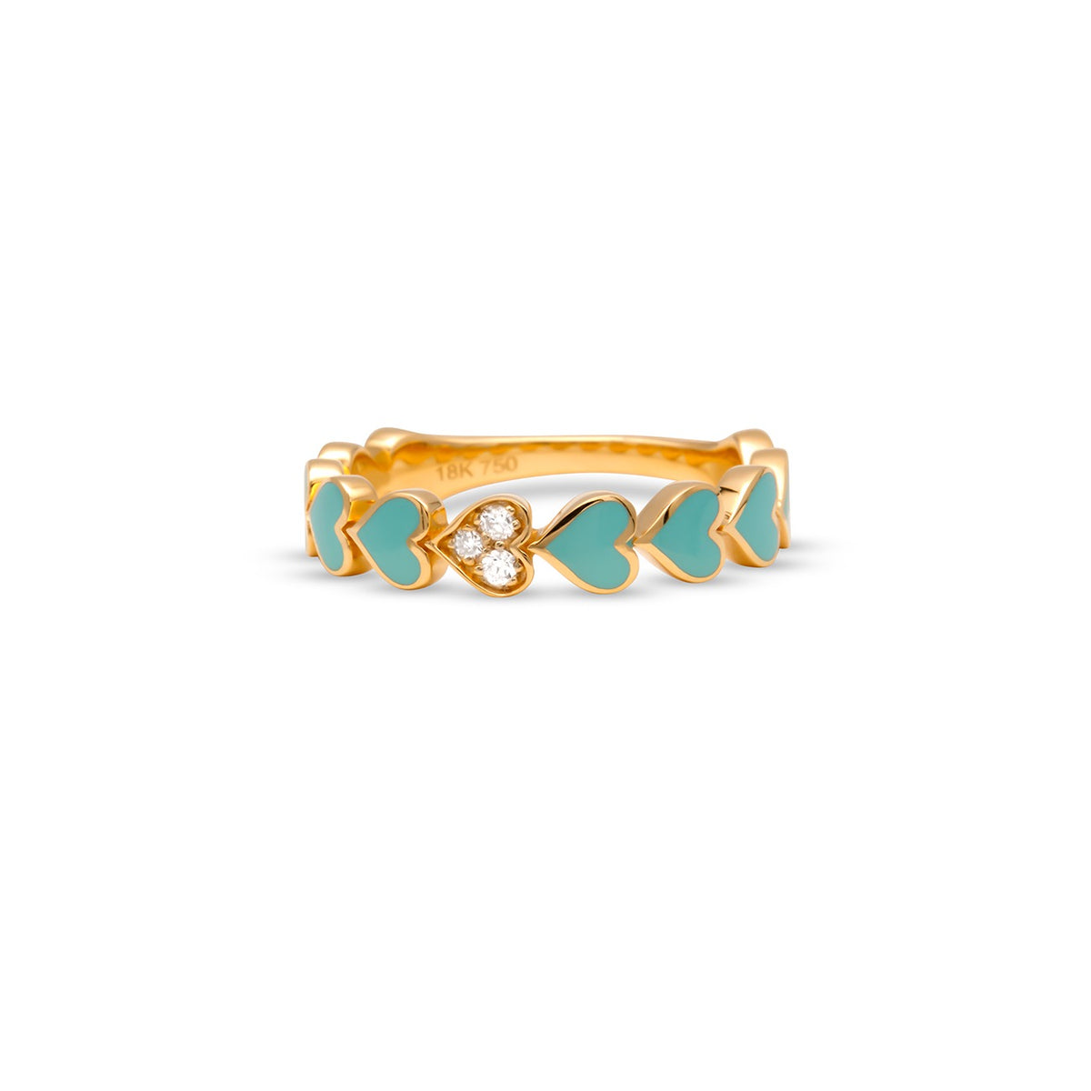 18K Sweetheart Turquoise Enamel Diamond Band